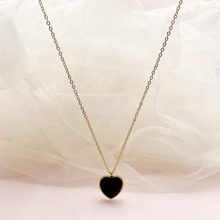 Vintage Style Luxurious Heart Shape Stainless Steel  Plating Inlay Zircon Gold Plated Pendant Necklace