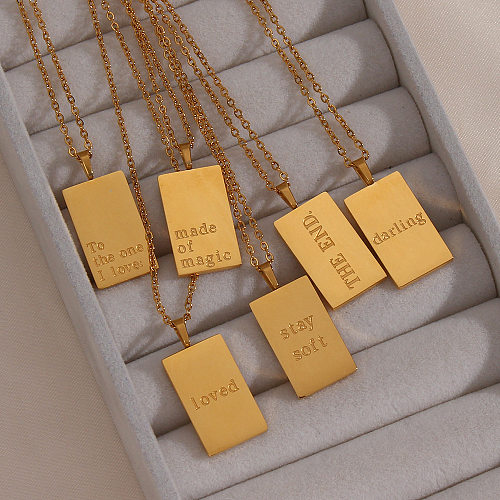 Retro Letter Square Stainless Steel  Necklace Plating Stainless Steel  Necklaces
