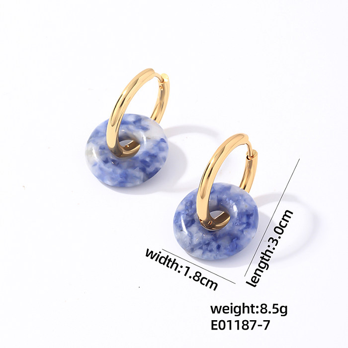1 paire de boucles d'oreilles plaquées or, Style Simple et décontracté, rondes en acier inoxydable, pierre naturelle