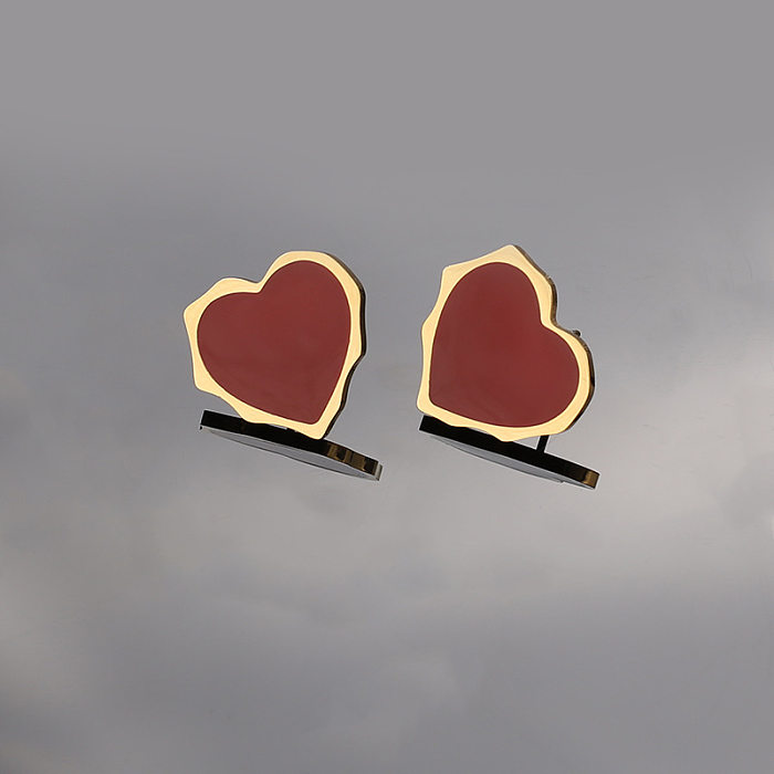 1 Pair Lady Heart Shape Plating Stainless Steel  18K Gold Plated Ear Studs