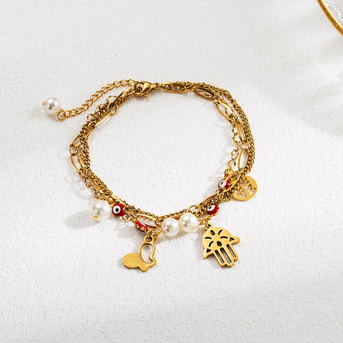 Bracelets plaqués or avec perles d'imitation en acier inoxydable, Style INS, croix infini, vente en gros
