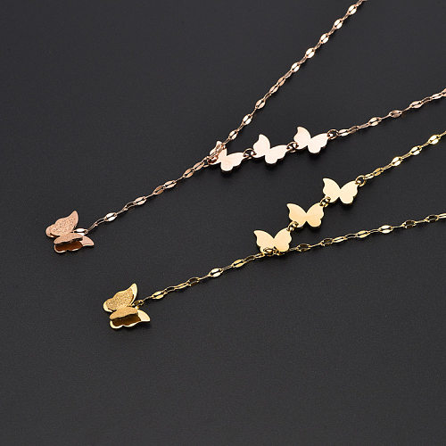 Sweet Simple Style Butterfly Stainless Steel Three-dimensional Pendant Necklace