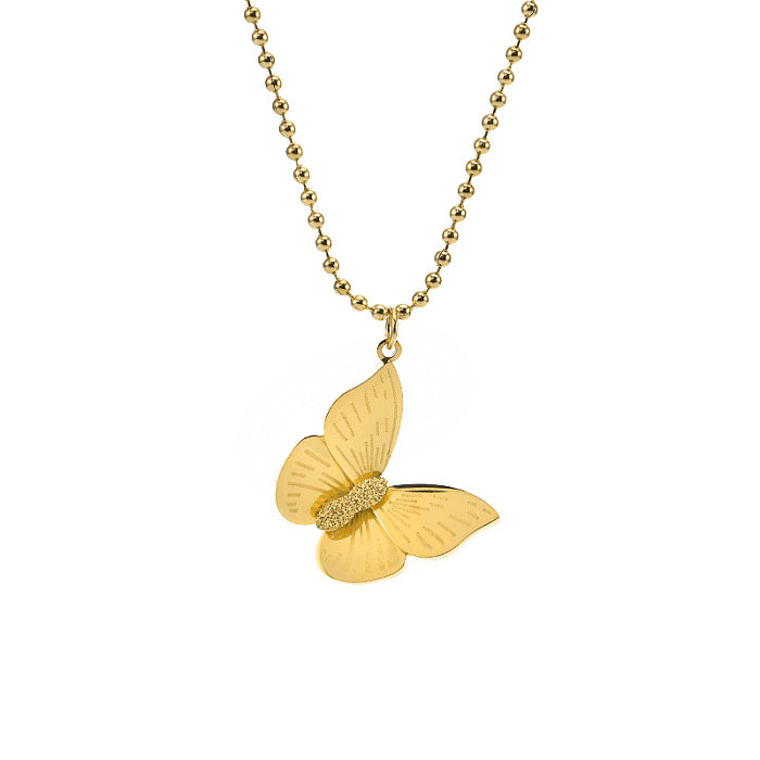 Elegant Butterfly Stainless Steel  Plating 18K Gold Plated Pendant Necklace