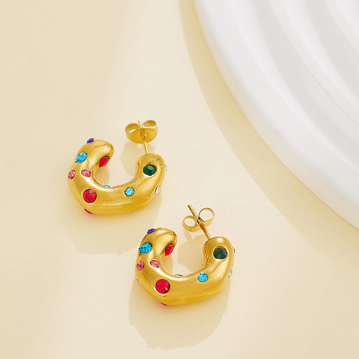 1 paire de clous d'oreilles en acier inoxydable, Style Simple, incrustation de couleur unie, perle et Zircon