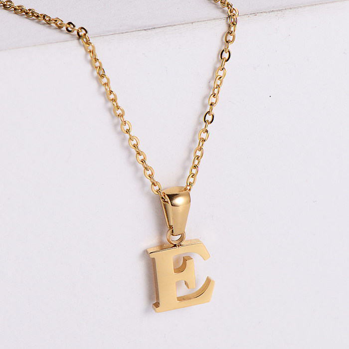 Collier minimaliste avec pendentif lettre en or 18 carats galvanisé en acier inoxydable de 18 pouces