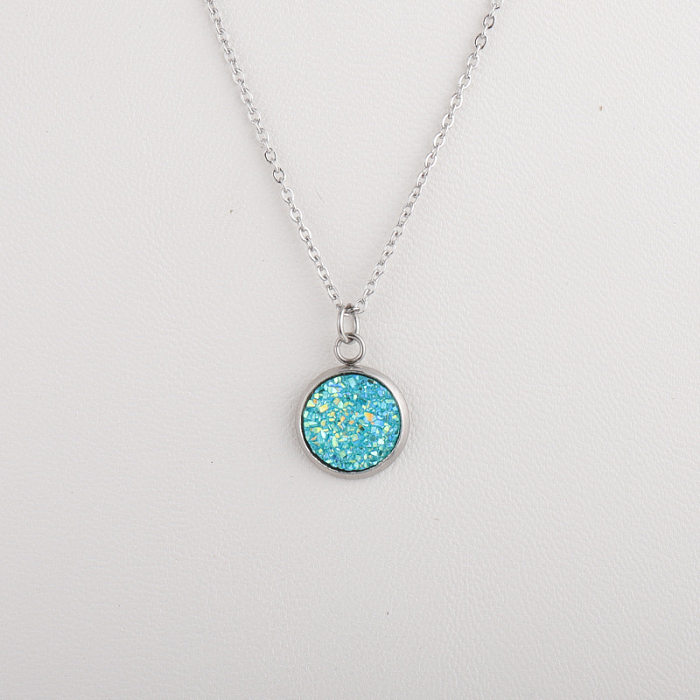 Sweet Round Resin Stainless Steel Pendant Necklace