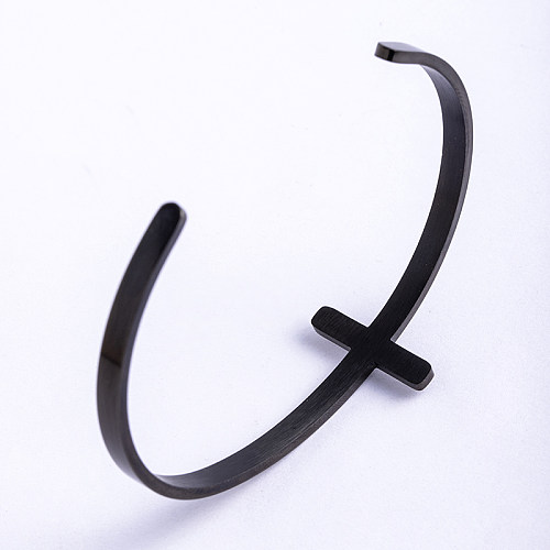 Retro Streetwear Cross Solid Color Stainless Steel Cuff Bracelets