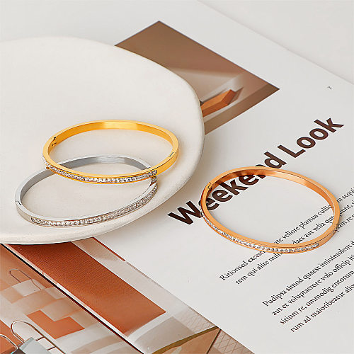 Elegante streetwear cor sólida titânio aço polimento incrustação pulseira de diamante artificial