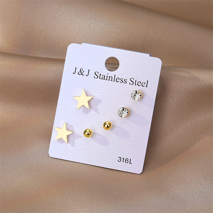 1 Set Casual Classic Style Pentagram Stainless Steel  Plating Inlay Zircon Ear Studs