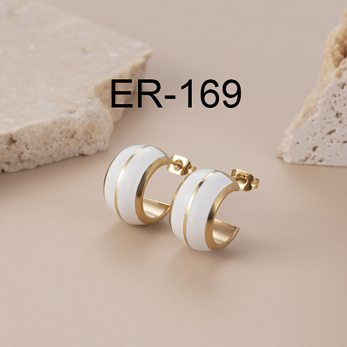 Simple Style Round Stainless Steel  Enamel Plating Earrings Ear Studs