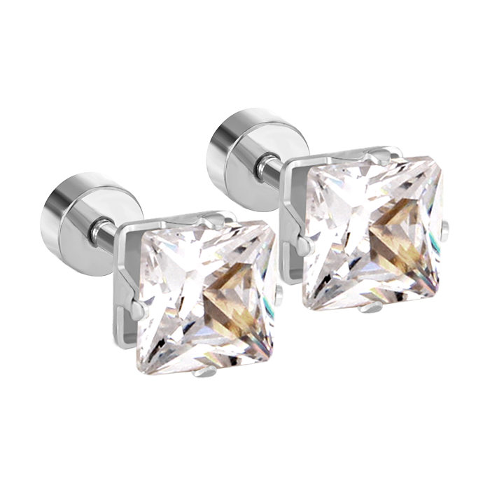 Pendientes cuadrados de acero inoxidable con diamantes de imitación, estilo simple, 1 par