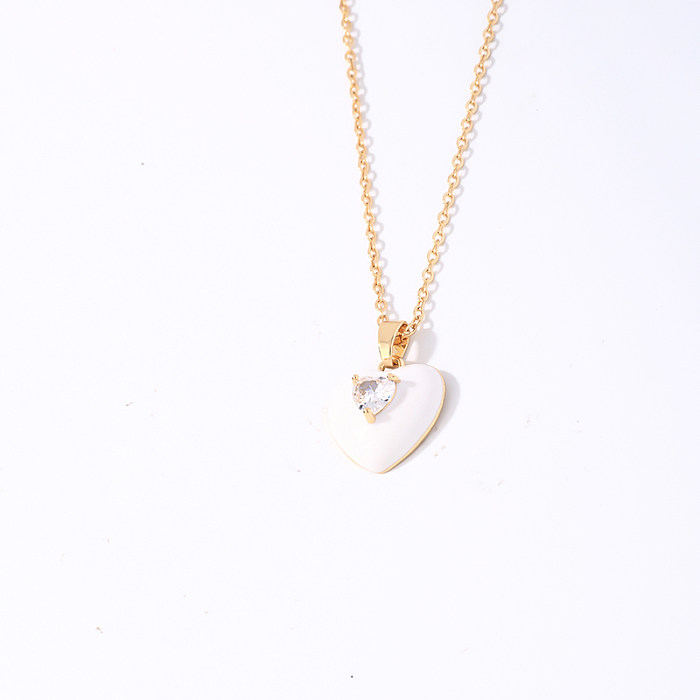 Collier pendentif en acier inoxydable et Zircon en forme de cœur, mignon et doux, Style coréen, en vrac