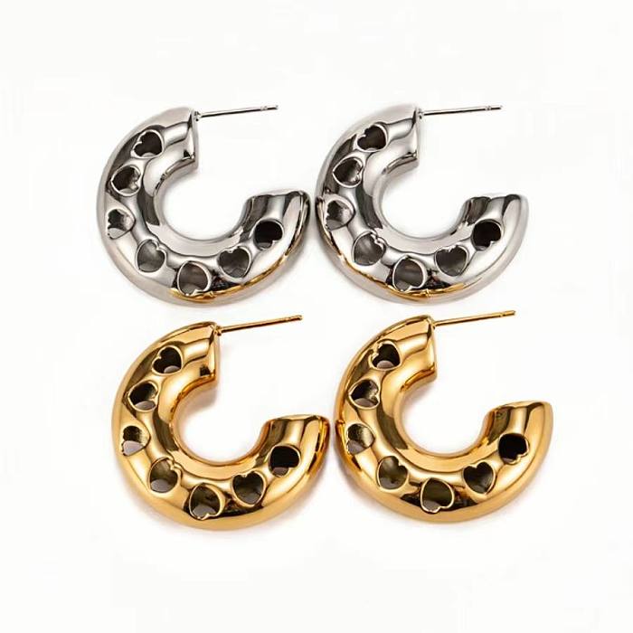 1 Pair Simple Style C Shape Plating Hollow Out Stainless Steel  18K Gold Plated Hoop Earrings