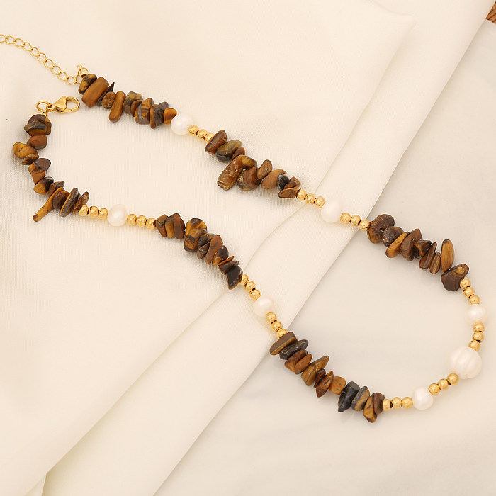 Collier de vacances en acier inoxydable, Style Simple, Imitation de perles, pierre naturelle, fait à la main