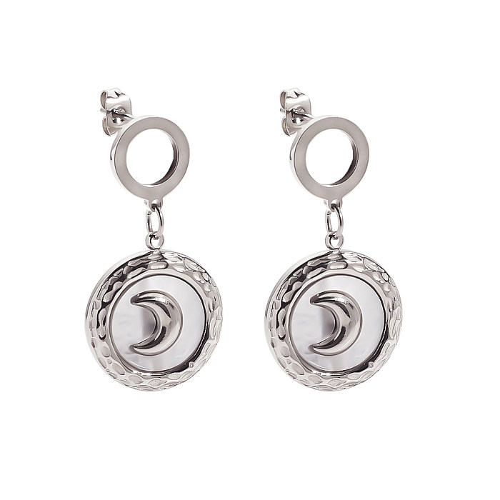 1 Pair Elegant Modern Style Simple Style Moon Plating Inlay Stainless Steel  Shell Silver Plated Drop Earrings
