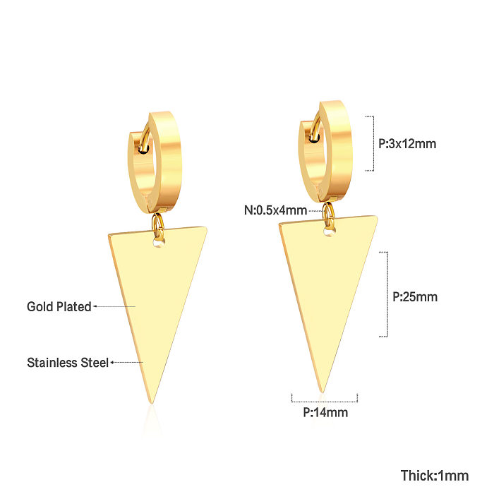 Boucles d'oreilles pendantes en acier inoxydable, Triangle rond en forme de cœur, strass, 1 paire