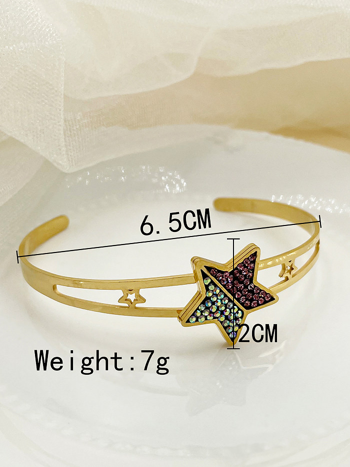 Elegante estilo romano estrela chapeamento de aço inoxidável strass pulseiras banhadas a ouro
