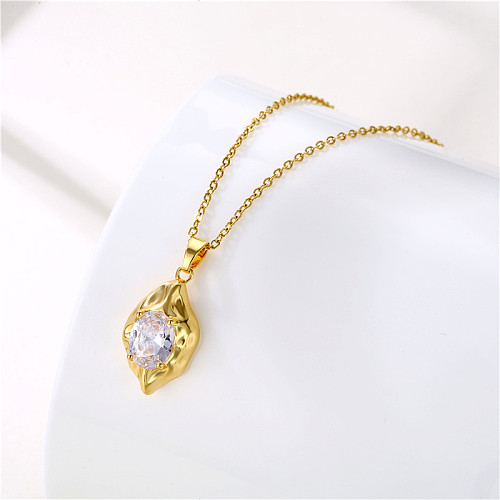 1 Piece Retro Four Leaf Clover Candy Fish Stainless Steel  Stainless Steel Inlay Zircon Pendant Necklace