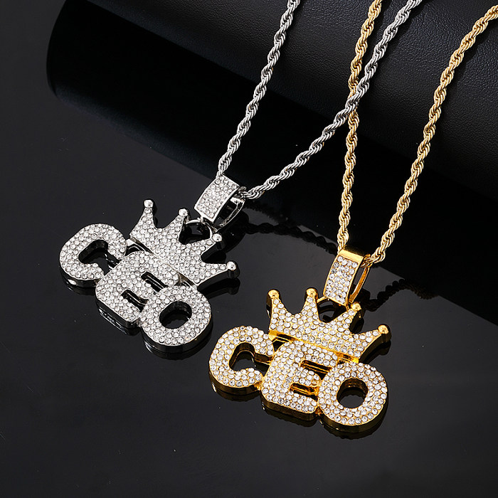 Hip-Hop Vintage Style Rock Letter Stainless Steel  Alloy Plating Inlay Zircon Gold Plated Silver Plated Pendant Necklace
