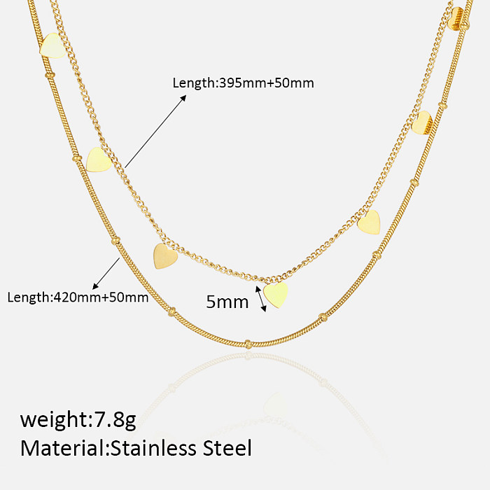 قلادات ذات طبقة مزدوجة مطلية بالذهب عيار 18 قيراطًا على شكل قلب من الفولاذ المقاوم للصدأ على الطراز الكلاسيكي