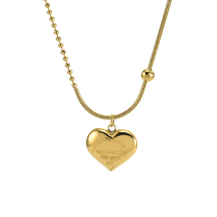 Collier pendentif plaqué en acier inoxydable en forme de cœur doux