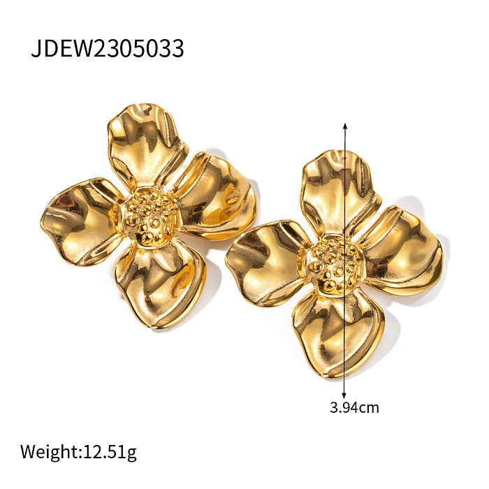 1 par de aretes chapados en oro de 18 quilates de acero inoxidable con revestimiento de flores