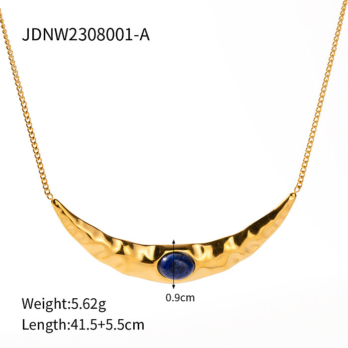 Estilo IG Estilo Simples Oval Chapeamento de Aço Inoxidável Incrustação Lapis Lazuli Colar Banhado a Ouro 18K