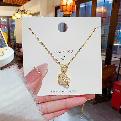 Elegante Buchstaben-Herzform-Edelstahlüberzug-Inlay-künstliche Perlen-Zirkon-vergoldete Anhänger-Halskette