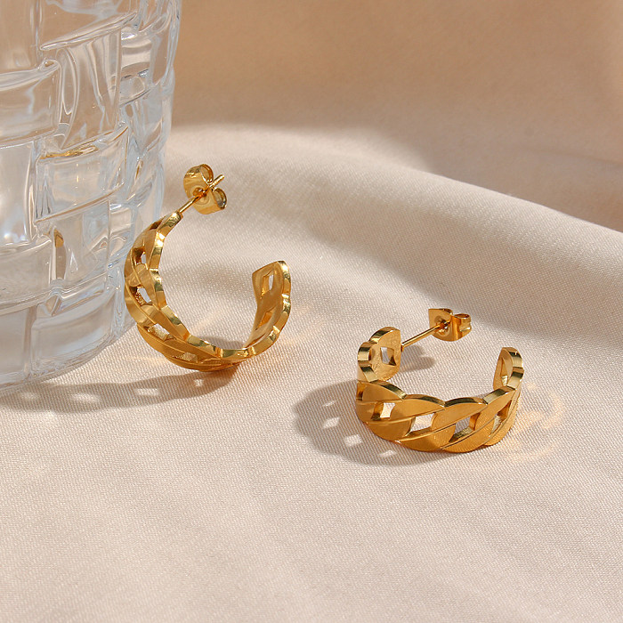 زوج واحد من سلسلة بسيطة على شكل حرف C مطلية بالفولاذ المقاوم للصدأ مطلية بالذهب عيار 1 قيراط