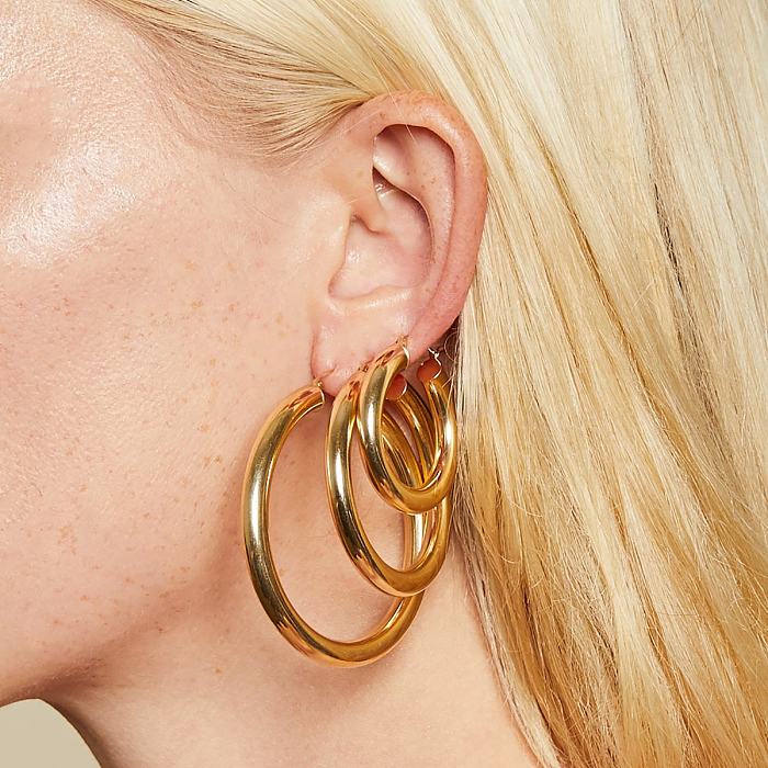 Mode Retro einfache Edelstahl einfarbig Multi-Size-Ohrringe