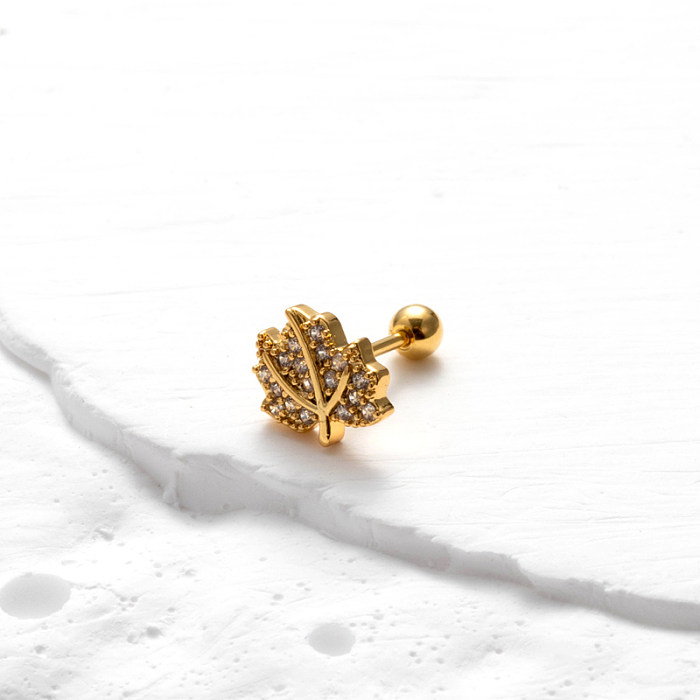 1 peça estilo francês estilo simples folhas flor borboleta chapeamento incrustação de aço inoxidável zircão 18k brincos de cartilagem banhados a ouro