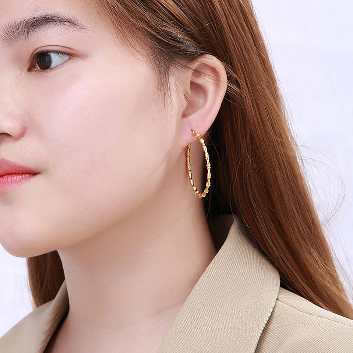 Moda geométrica de aço inoxidável grande joia de argola de orelha feminina