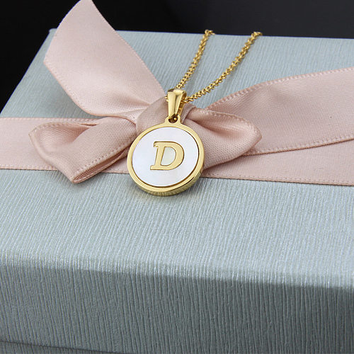 Hot Selling Fashion Stainless Steel  Round Shell 26 Letter Stainless Steel Pendant Necklace