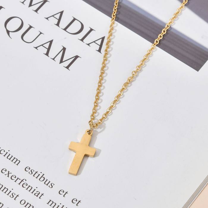 Fashion Cross Stainless Steel  Gold Plated Pendant Necklace