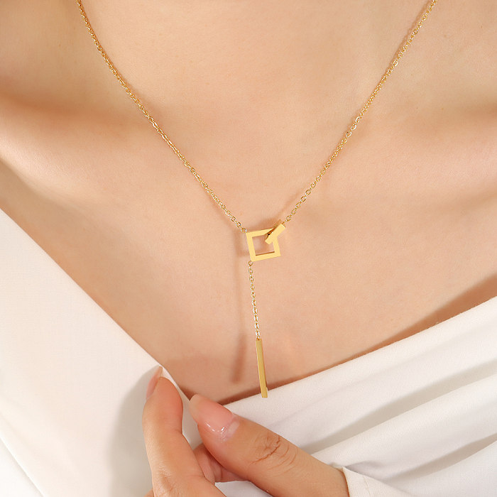 Casual Simple Style Square Stainless Steel Plating Hollow Out 18K Gold Plated Pendant Necklace