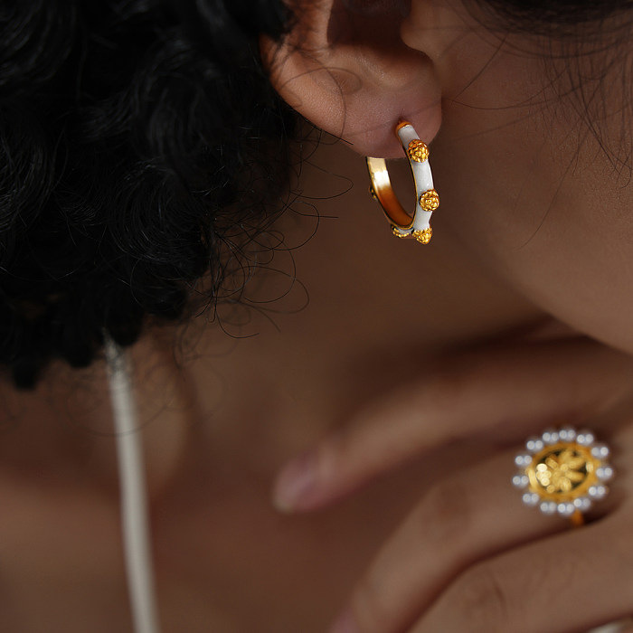 1 par de brincos de orelha banhados a ouro 18K de aço inoxidável geométrico para férias streetwear