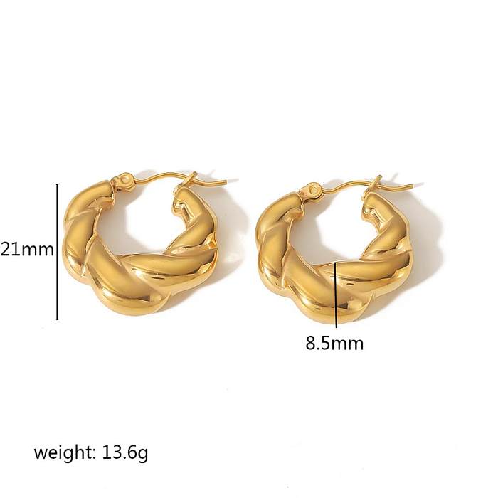 1 paire de boucles d'oreilles rondes en acier inoxydable plaqué or 18 carats, Style classique de base