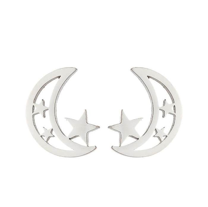 1 Pair Fashion Star Moon Stainless Steel  Plating Ear Studs