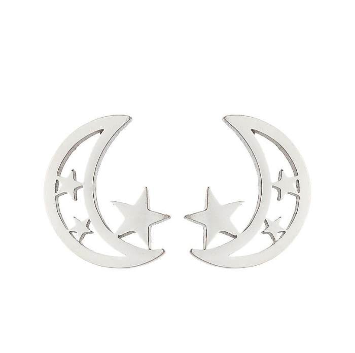 1 Pair Fashion Moon Heart Shape Snowflake Stainless Steel  Ear Studs
