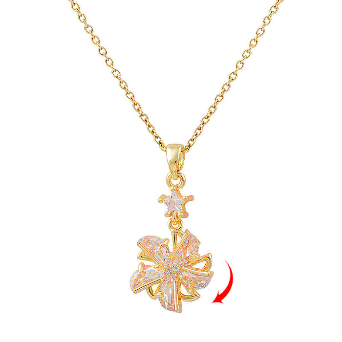 Fashion Star Heart Shape Flower Stainless Steel Inlay Zircon Pendant Necklace