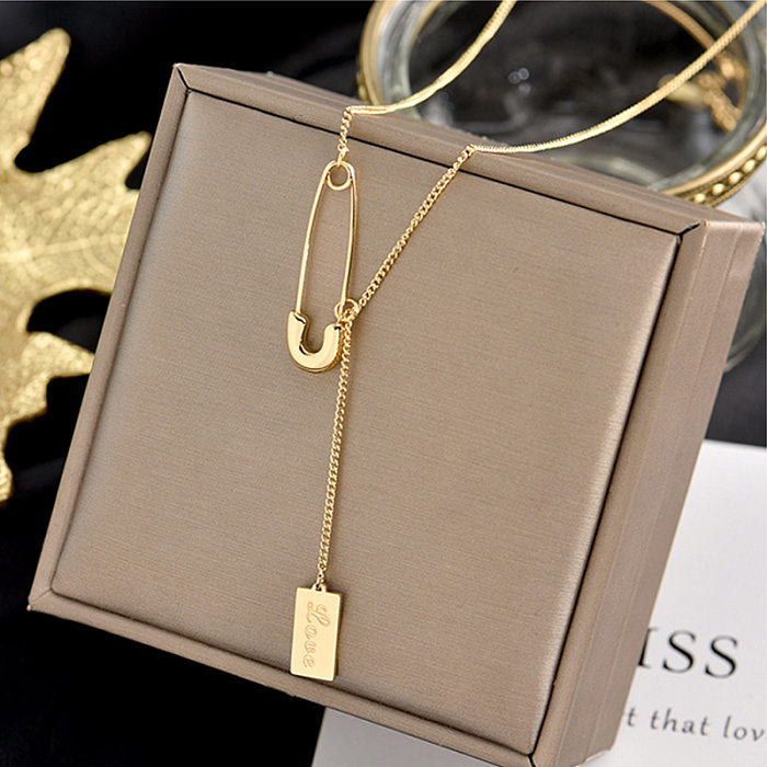 Simple Paper Clip Square Letter Necklace Fashion Stainless Steel Clavicle Chain
