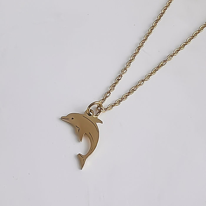 Bonito estilo simples golfinho polvo peixe cauda de aço inoxidável 18K colar com pingente banhado a ouro a granel