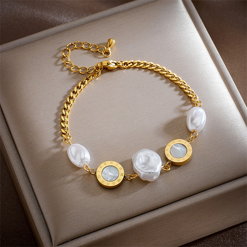 Bracelets à la mode ronds en titane et acier avec incrustation de perles, 1 pièce