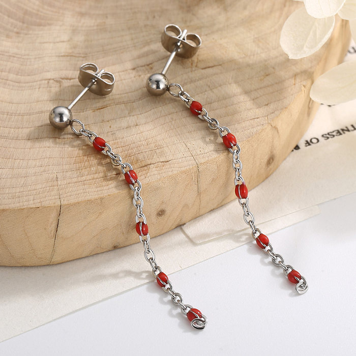 1 Pair Simple Style Chain Plating Chain Stainless Steel  Drop Earrings