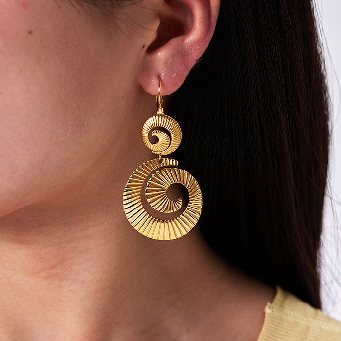 1 Pair Classical Bohemian British Style Spiral Stripe Asymmetrical Plating Stainless Steel  18K Gold Plated Drop Earrings