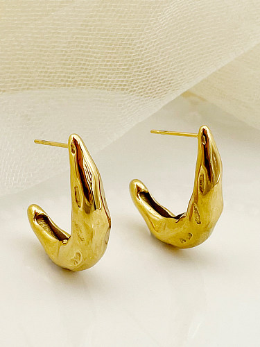 1 par casual elegante estilo simples lua polimento chapeamento de aço inoxidável banhado a ouro brincos