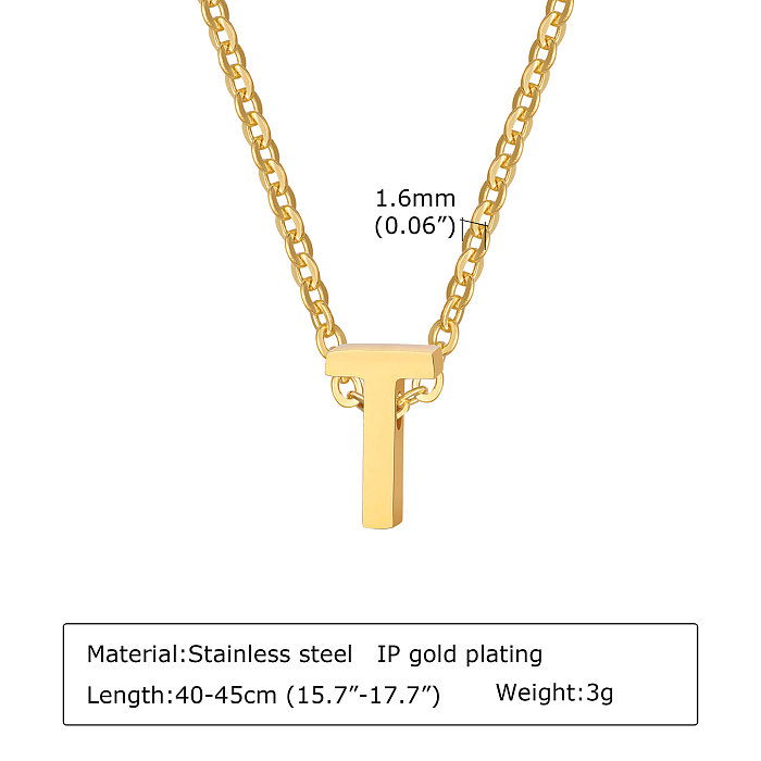 Einfache Halskette mit Buchstaben-Anhänger aus Edelstahl mit 18-Karat-Vergoldung