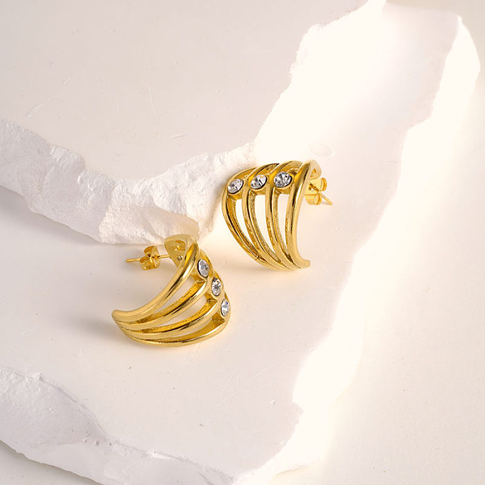 Stainless Steel  Gold-Plated Three Zircon Four-Layer Earrings