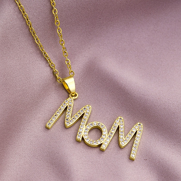1 Stück MAMA Simple Style Letter Edelstahlüberzug Inlay Zirkon Anhänger Halskette