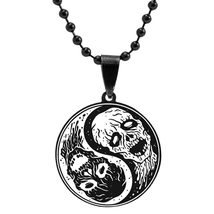 Fashion Tree Flower Dragon Phoenix Totem White Black Bead Stainless Steel  Necklace